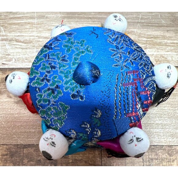 1960's Handmade Decorative Brocade Blue Fabric Box With Lid Asian - Picture 1 of 3